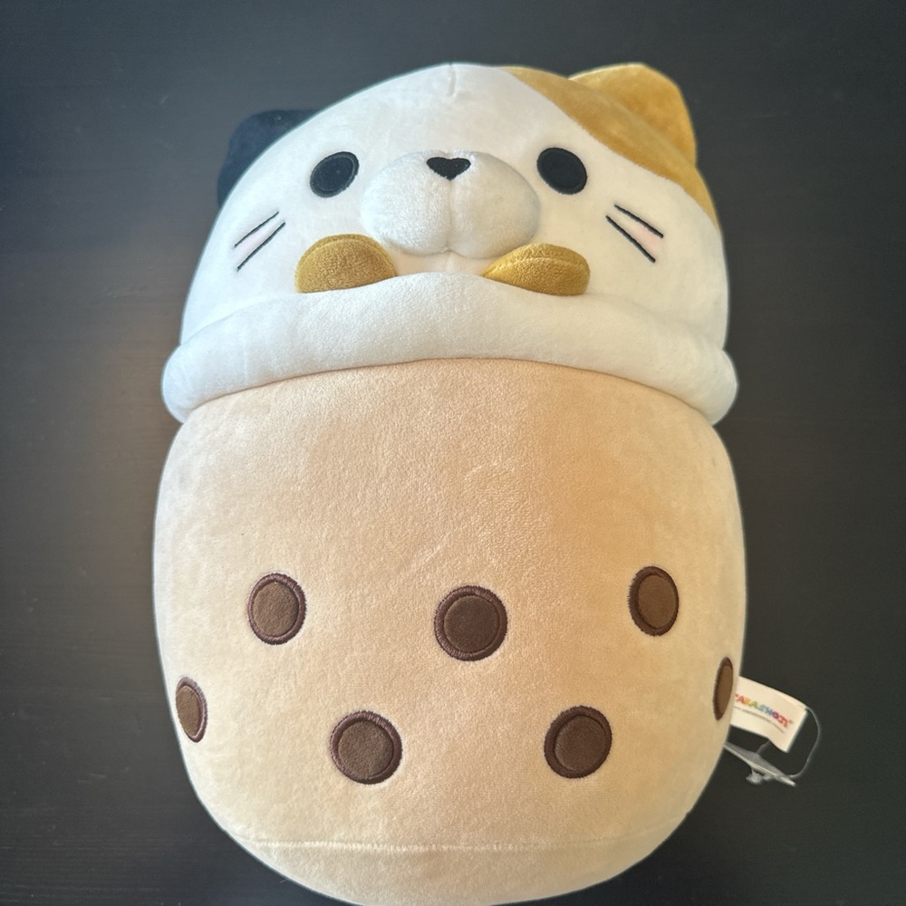 Cat Boba Plush Toy with Brown Spots